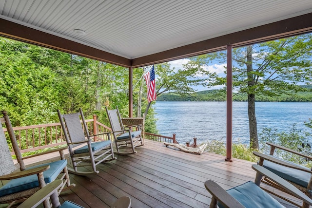 deck with a water view