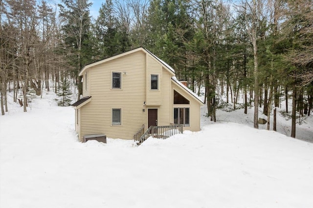 view of snow covered property