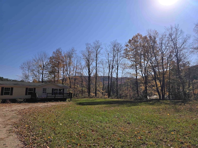 view of yard featuring a wooden deck