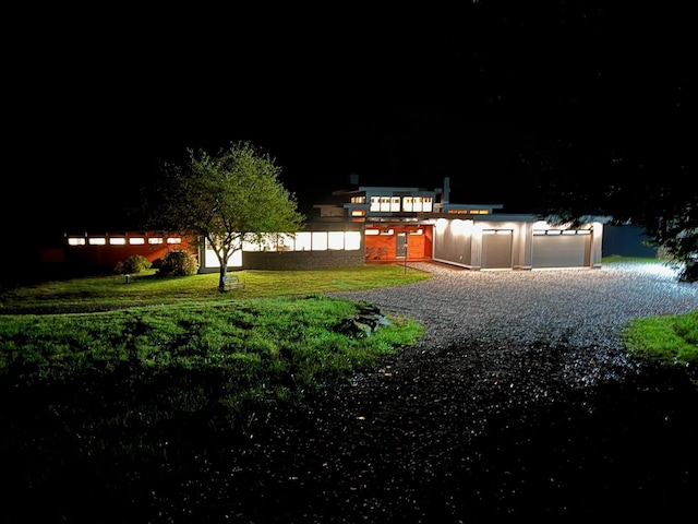 view of yard at night