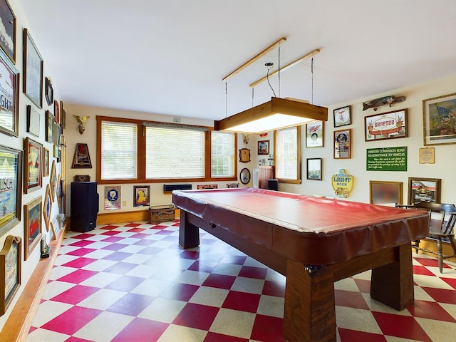 playroom featuring pool table and rail lighting