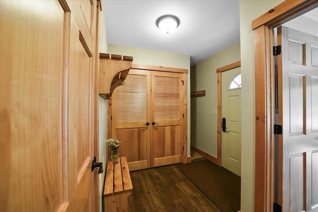 doorway to outside with dark wood-type flooring