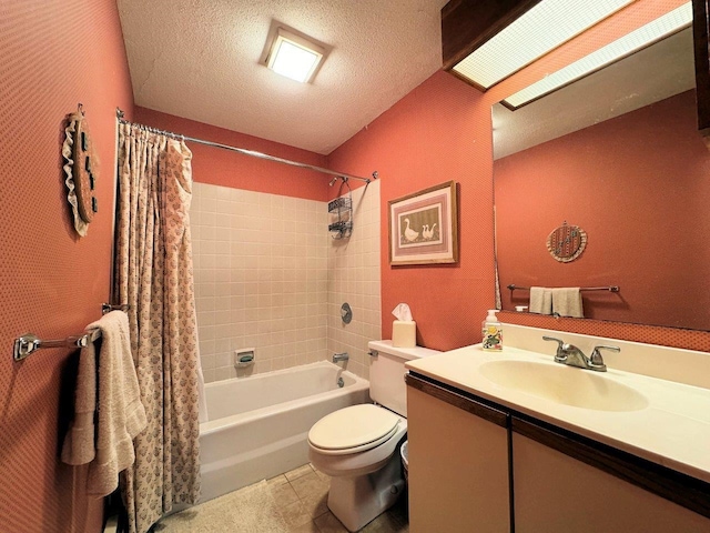 34 Sugar Brook Rd Unit F4, Peru, VT 05152 - full bathroom with shower / bath combo with shower curtain, toilet, vanity, tile patterned floors, and a textured ceiling