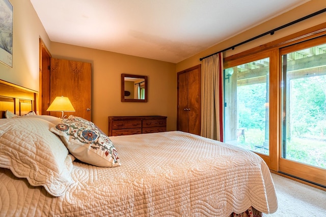 carpeted bedroom with access to exterior and multiple windows