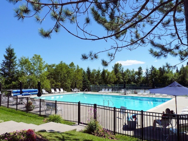 view of swimming pool with a patio