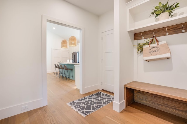 mudroom with hardwood / wood-style floors