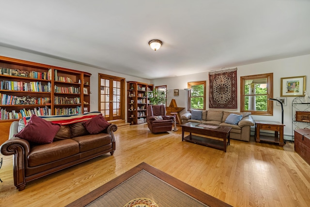 living room featuring french doors and wood finished floors