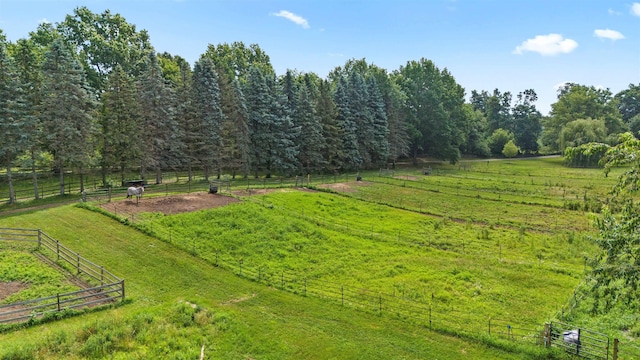 view of yard with a rural view and fence