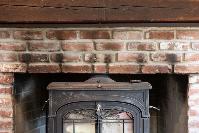 room details featuring a wood stove