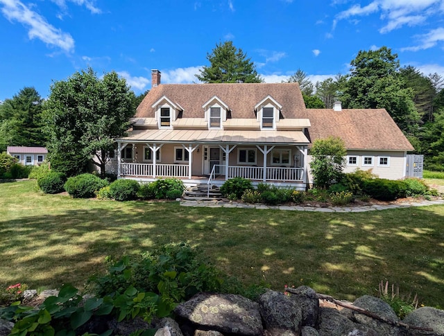 view of front of home featuring a porch and a front lawn