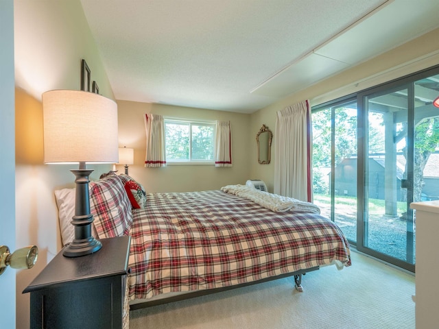 carpeted bedroom featuring access to exterior and multiple windows