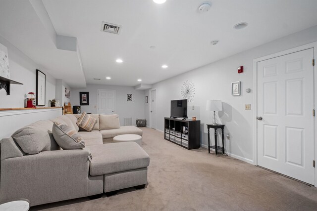 living room with light carpet
