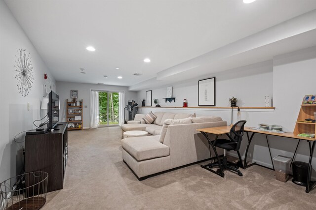 living room with light carpet