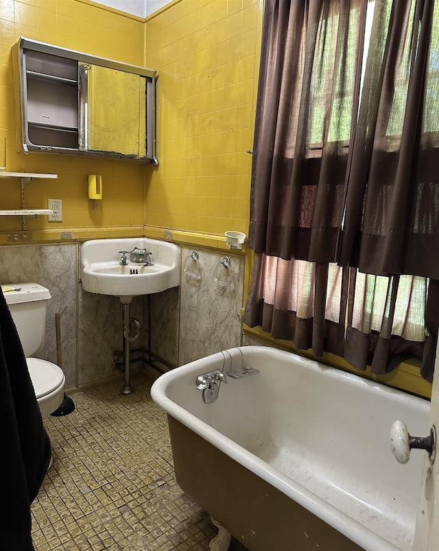 bathroom with a bathing tub and toilet