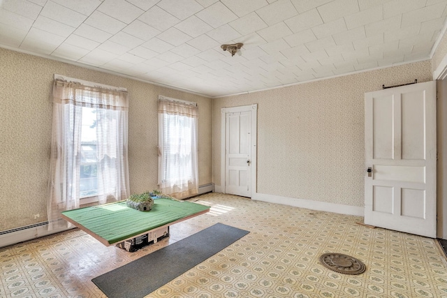 unfurnished dining area featuring crown molding