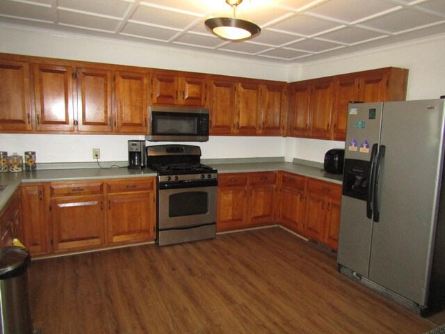 kitchen featuring dark hardwood / wood-style flooring and stainless steel appliances