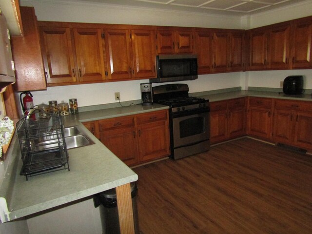 kitchen with dark hardwood / wood-style flooring and stainless steel appliances