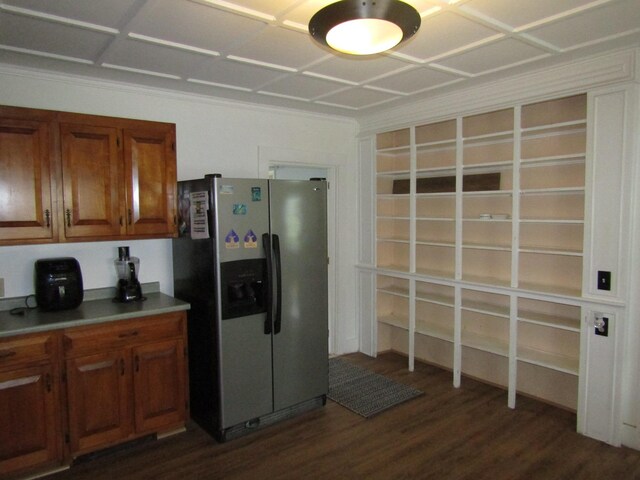 kitchen featuring stainless steel refrigerator with ice dispenser and dark hardwood / wood-style flooring