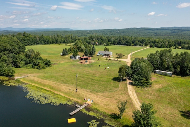 aerial view featuring a water view and a rural view