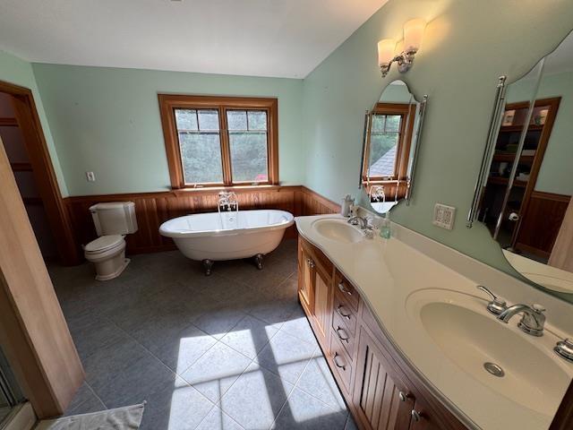 full bath featuring wainscoting, a sink, and a wealth of natural light