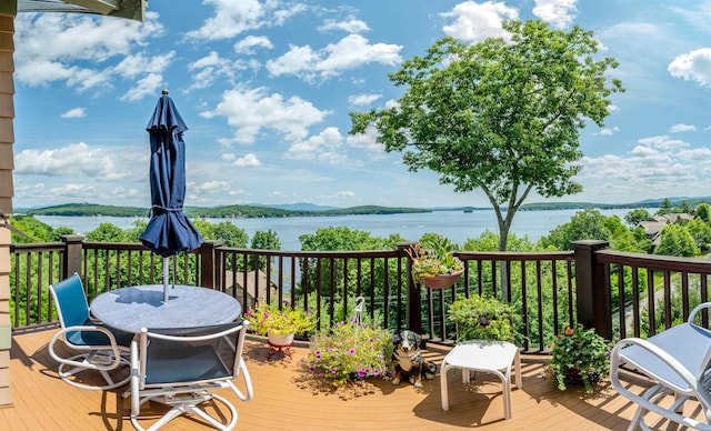 wooden terrace with a water view