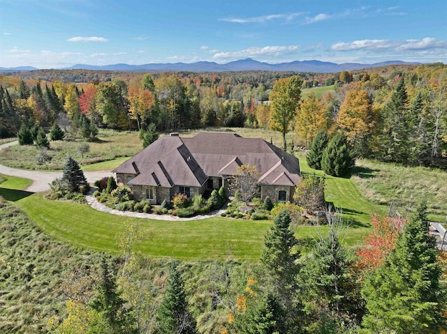 drone / aerial view featuring a mountain view