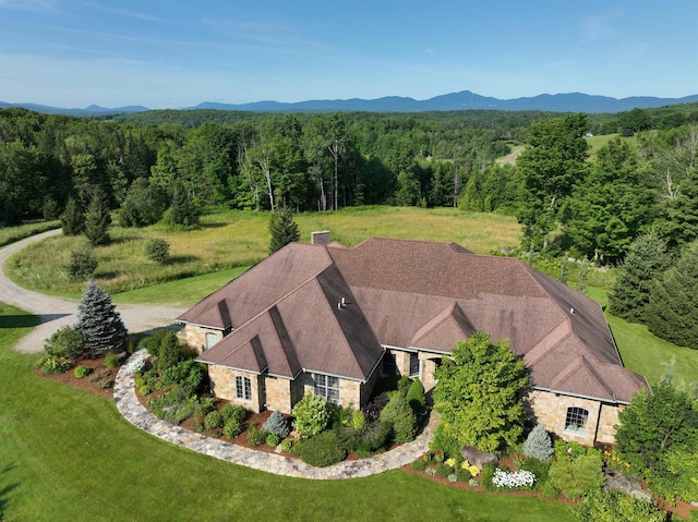 drone / aerial view with a mountain view