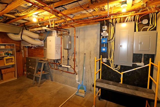 utility room with water heater and electric panel