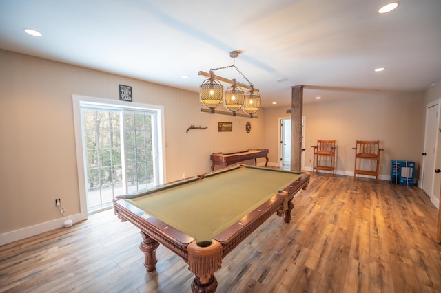 playroom featuring hardwood / wood-style floors and pool table