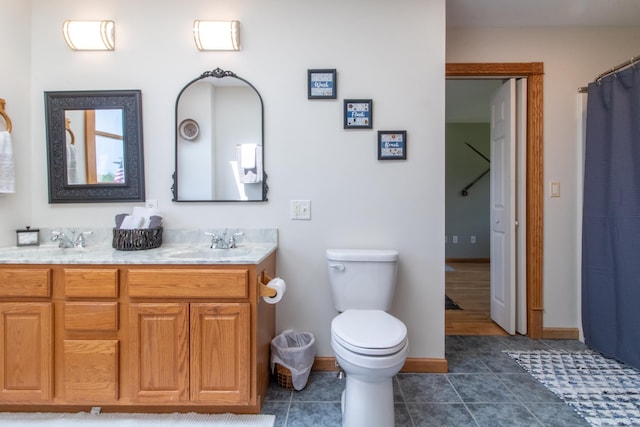 bathroom featuring vanity, toilet, and tile patterned flooring