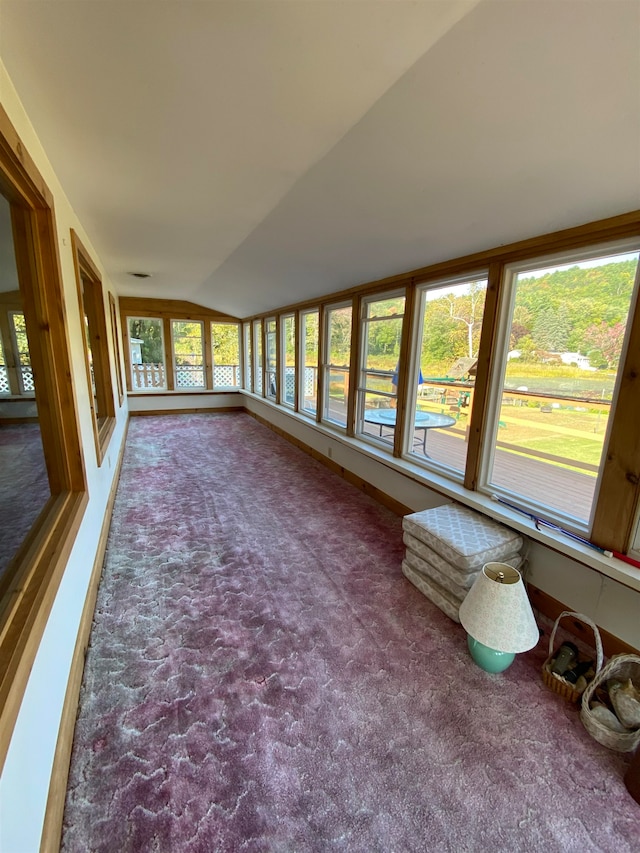 unfurnished sunroom with vaulted ceiling