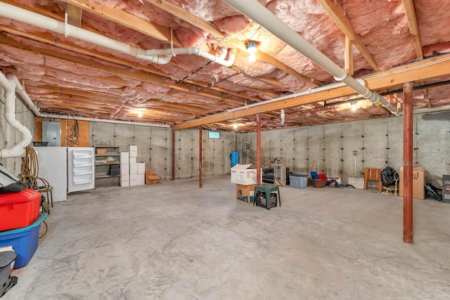 unfinished basement with electric panel