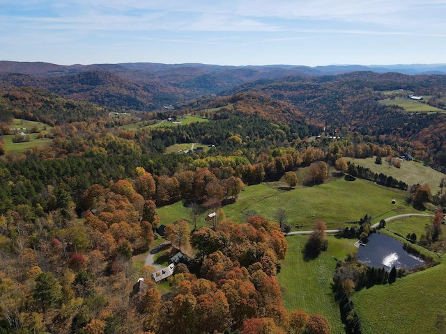 aerial view with a mountain view and a view of trees