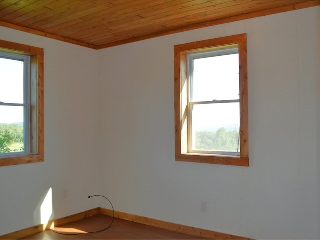 spare room with wood ceiling