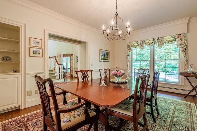 dining room featuring wood finished floors and crown molding