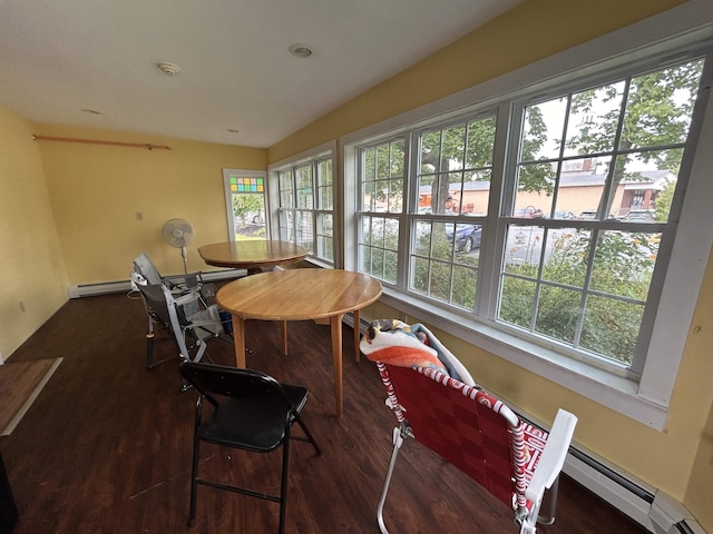 sunroom / solarium featuring a baseboard heating unit, a healthy amount of sunlight, and baseboard heating