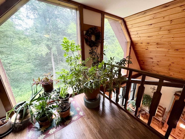 interior space featuring vaulted ceiling