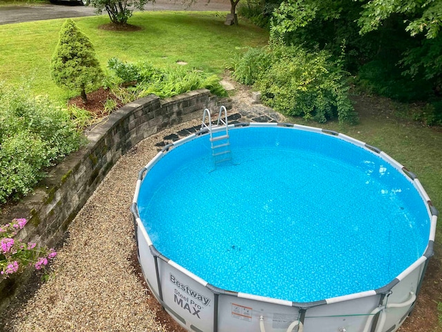 view of pool with a yard