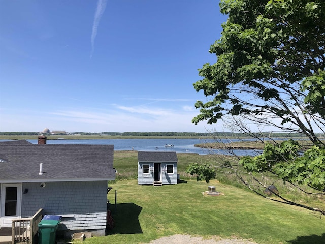 property view of water featuring an outdoor fire pit