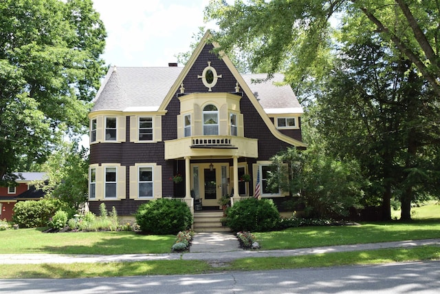 victorian-style house featuring a front yard