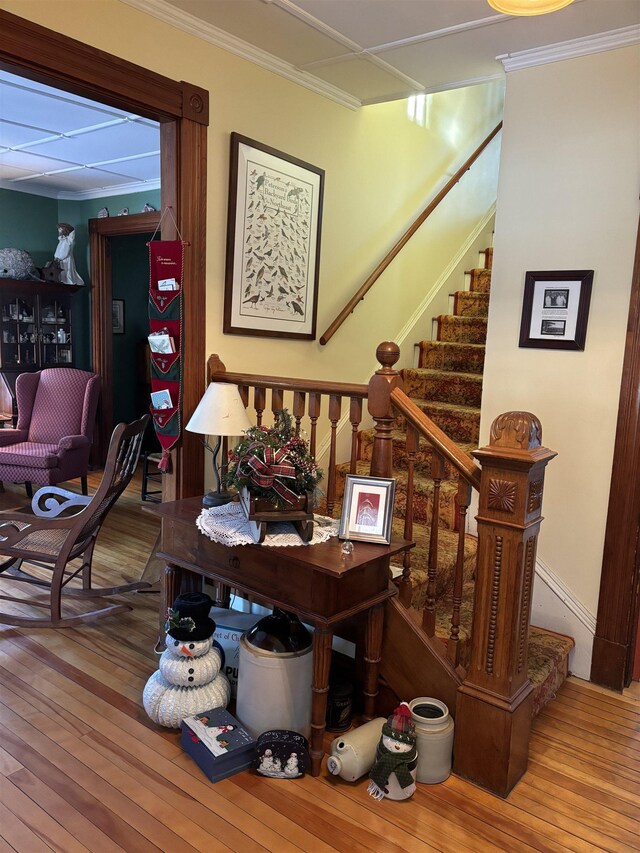 dining room featuring ornamental molding and light hardwood / wood-style flooring