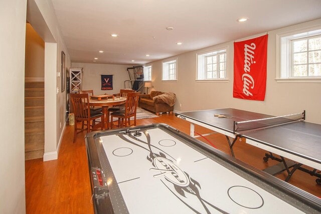 recreation room featuring hardwood / wood-style flooring