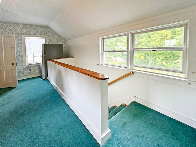 additional living space with lofted ceiling and carpet flooring