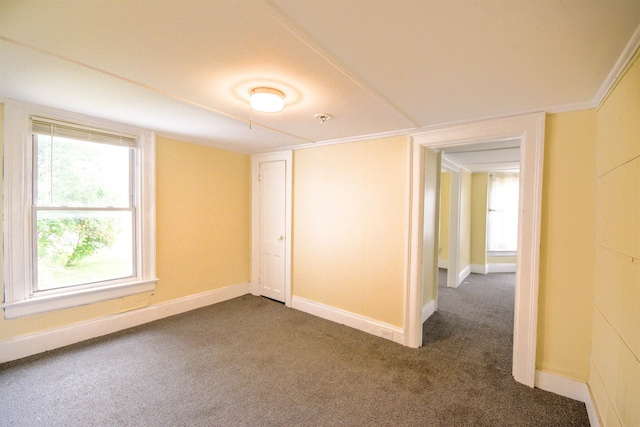 carpeted empty room featuring ornamental molding