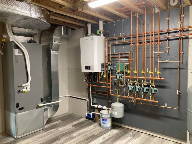 utility room featuring tankless water heater