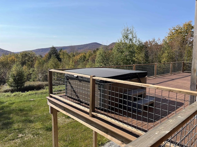view of stable with a mountain view