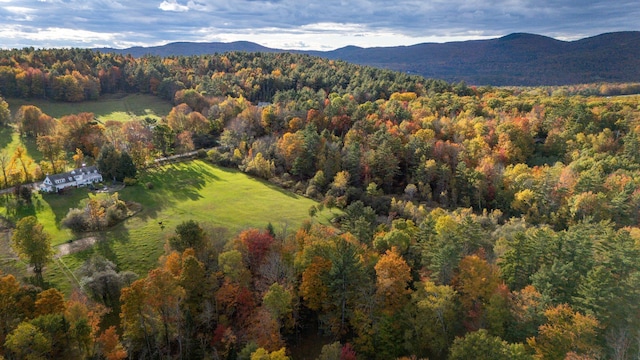 bird's eye view with a forest view and a mountain view