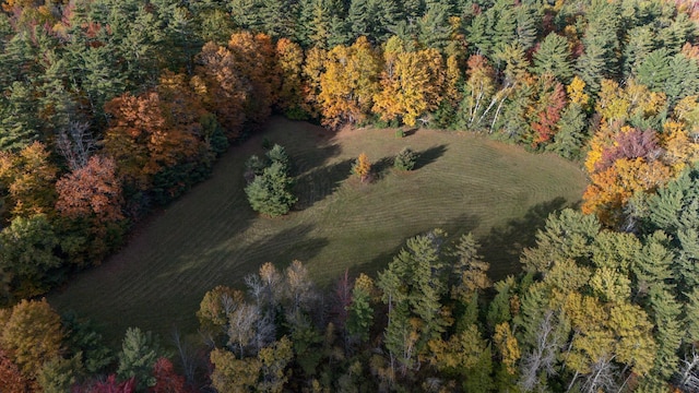 birds eye view of property with a wooded view
