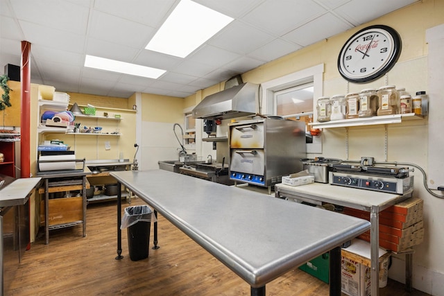 kitchen featuring a drop ceiling and wood finished floors