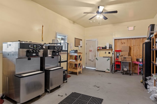 interior space with a ceiling fan